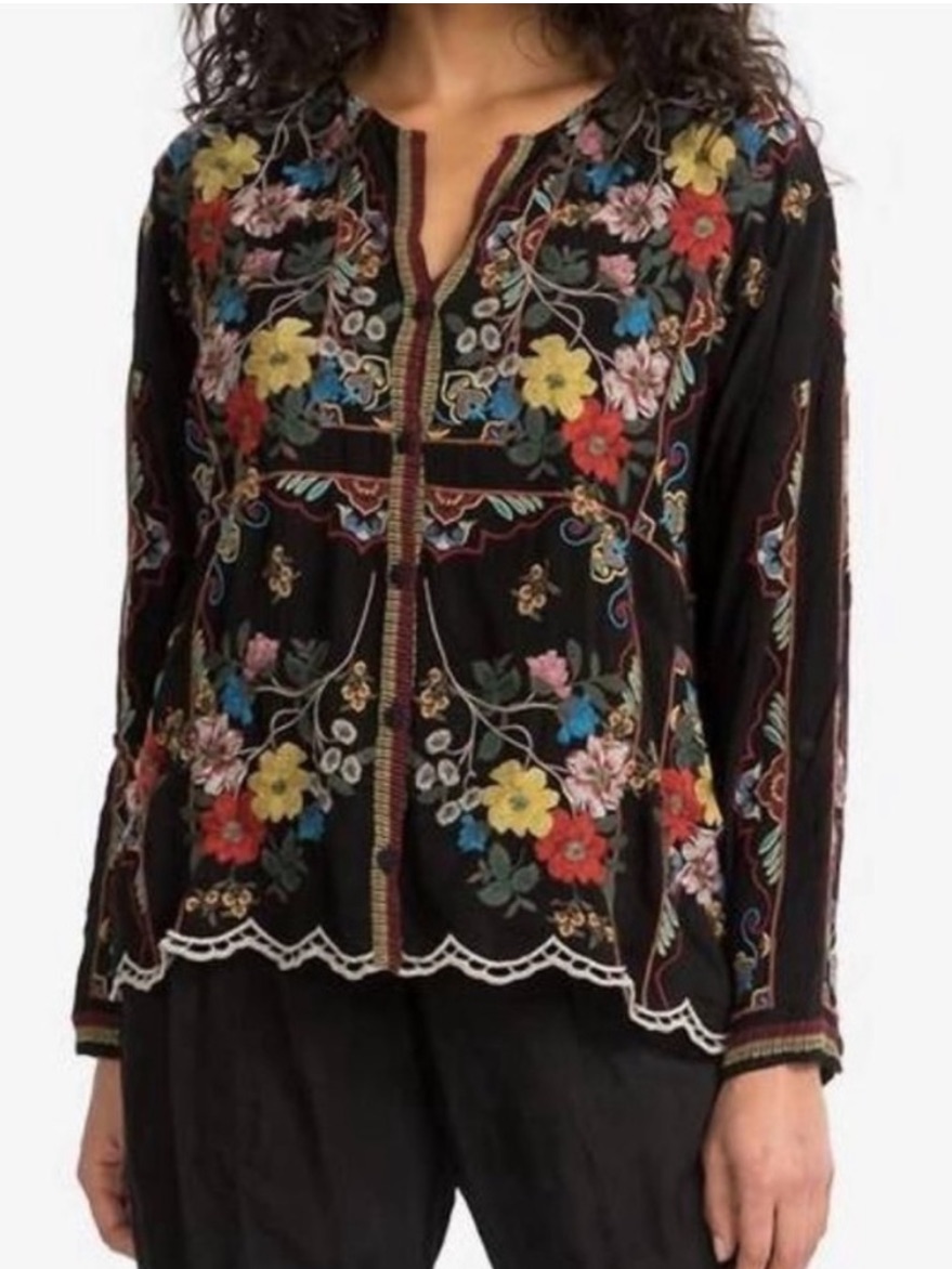 Johnny Was Cabo Heavily Embroidered Button Down Blouse Cardigan